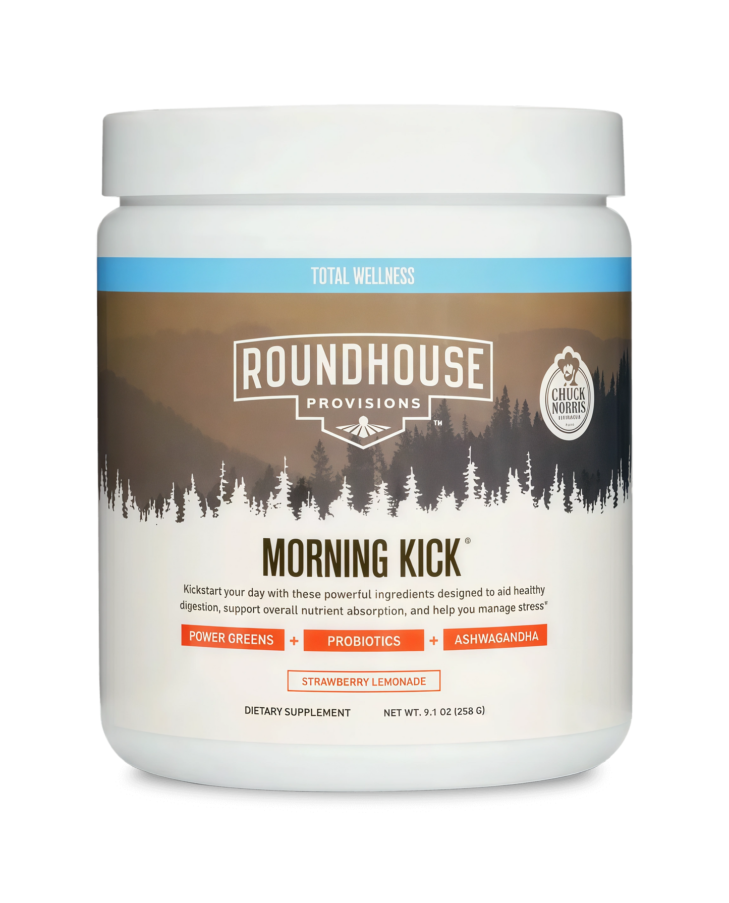 ROUNDHOUSE PROVISION Morning Kick Greens, Strawberry Lemonade, 30 Servings | Greens Superfood Powder for Gut Health, Sugar Free, Caffeine Free, Ashwagandha, Collagen Peptides, Probiotics, Chuck Norris