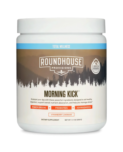 ROUNDHOUSE PROVISION Morning Kick Greens, Strawberry Lemonade, 30 Servings | Greens Superfood Powder for Gut Health, Sugar Free, Caffeine Free, Ashwagandha, Collagen Peptides, Probiotics, Chuck Norris
